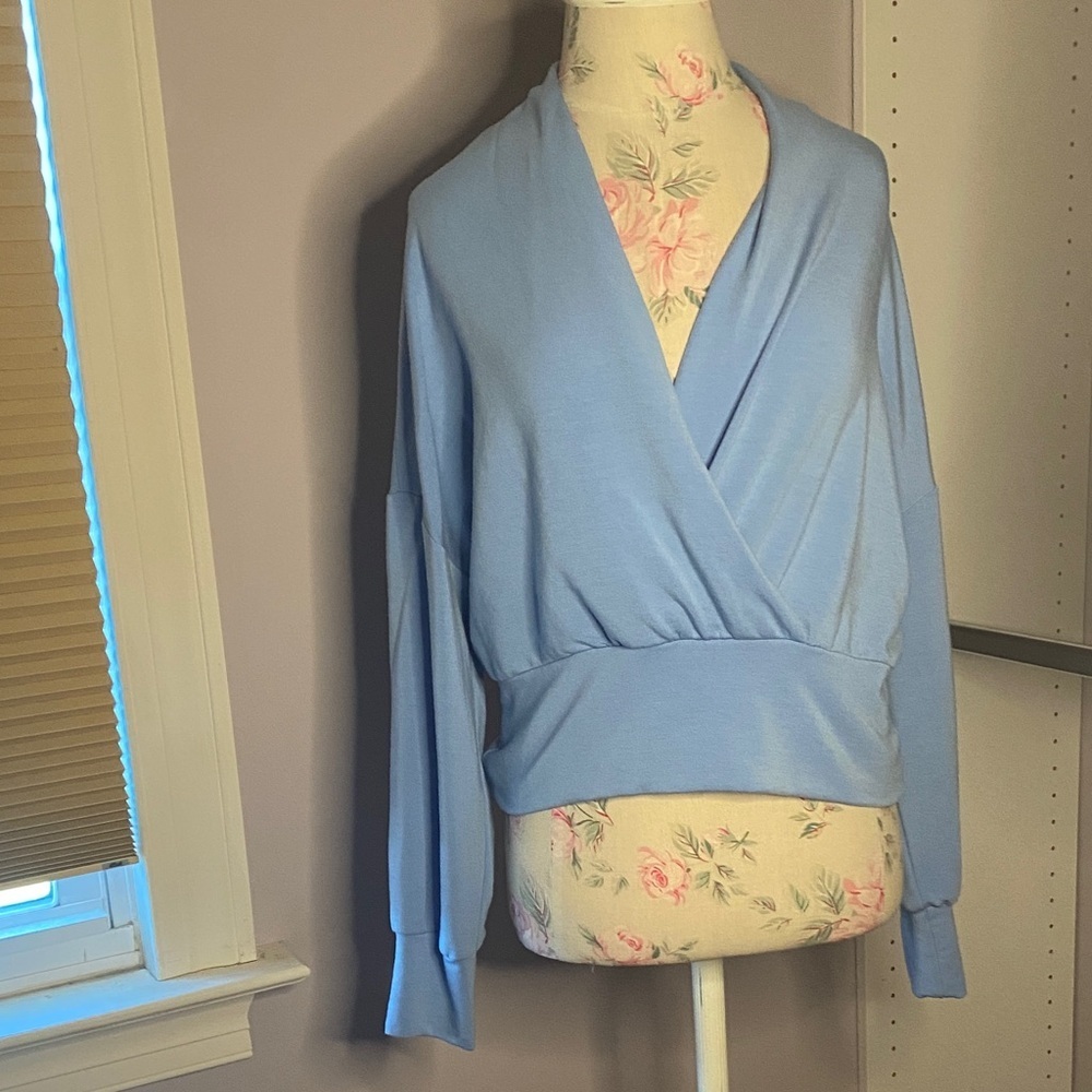 Sanctuary Light Blue Wrap-Style Long Sleeve Top